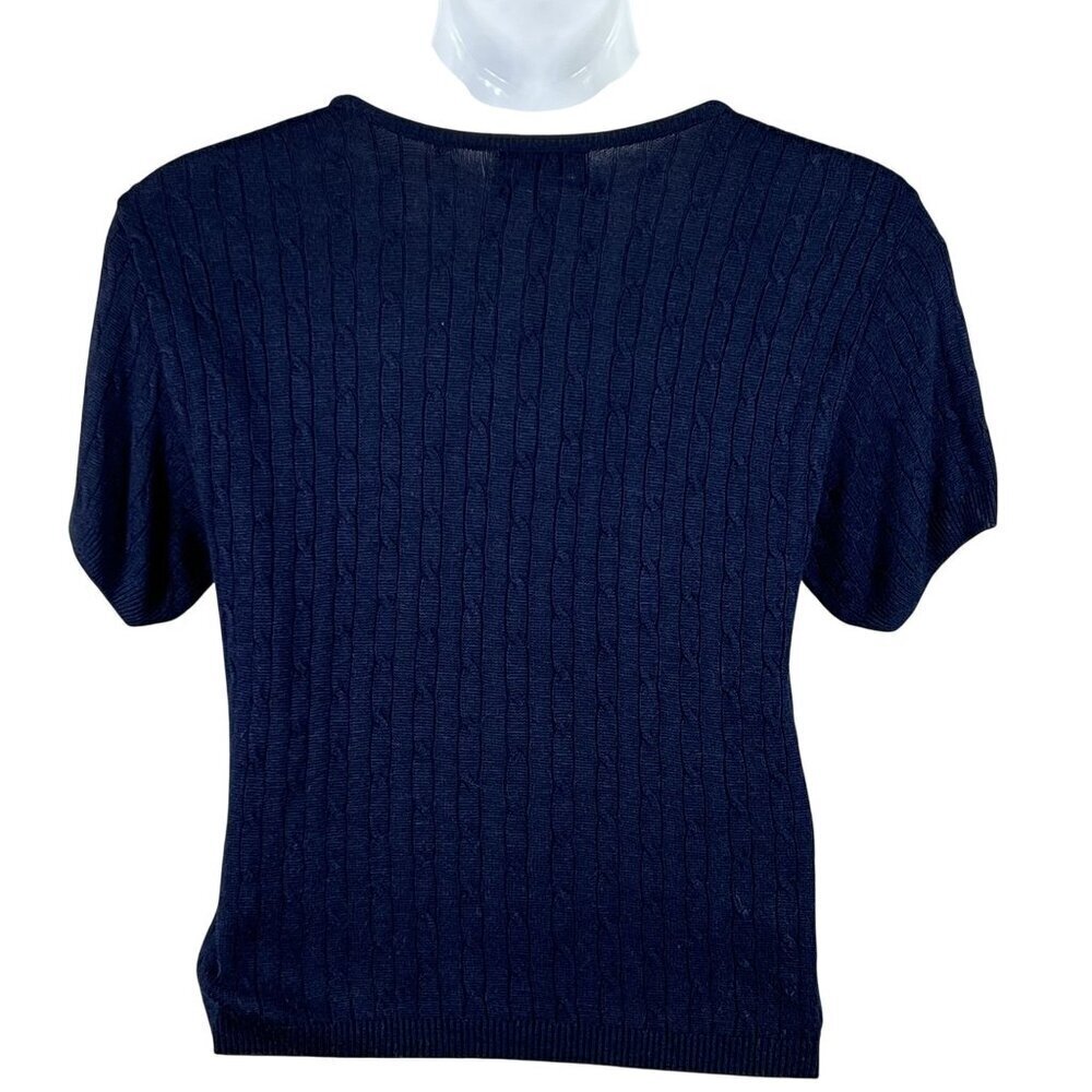 Pendleton Womens M Silk Blend Navy Cable Knit Sweater Top Quiet Luxury Timeless - Picture 3 of 11